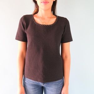 ST. JOHN Black Polka Dot Textured Short sleeve Top women’s